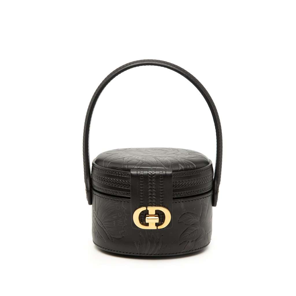 Dior Floral Embossed Calfskin CD Logo Vanity Bag Black Leather Very good condition - Front View