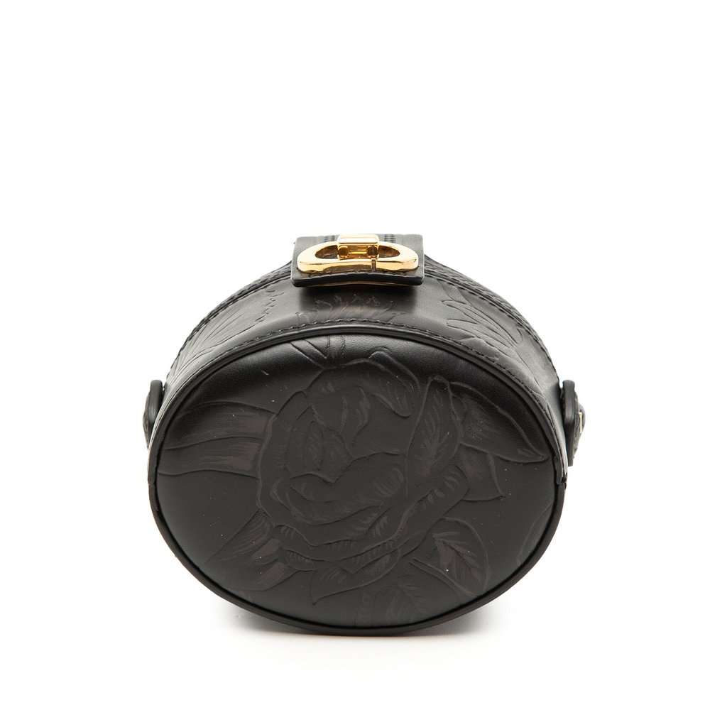 Dior Floral Embossed Calfskin CD Logo Vanity Bag Black Leather Very good condition - Inside View