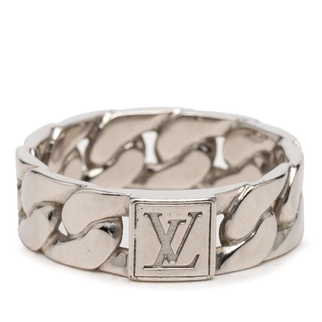 Louis Vuitton Brass Mosaic Chain Ring Silver Metal Very good - Front View