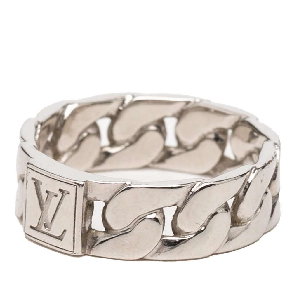 Louis Vuitton Brass Mosaic Chain Ring Silver Metal Very good - Back View