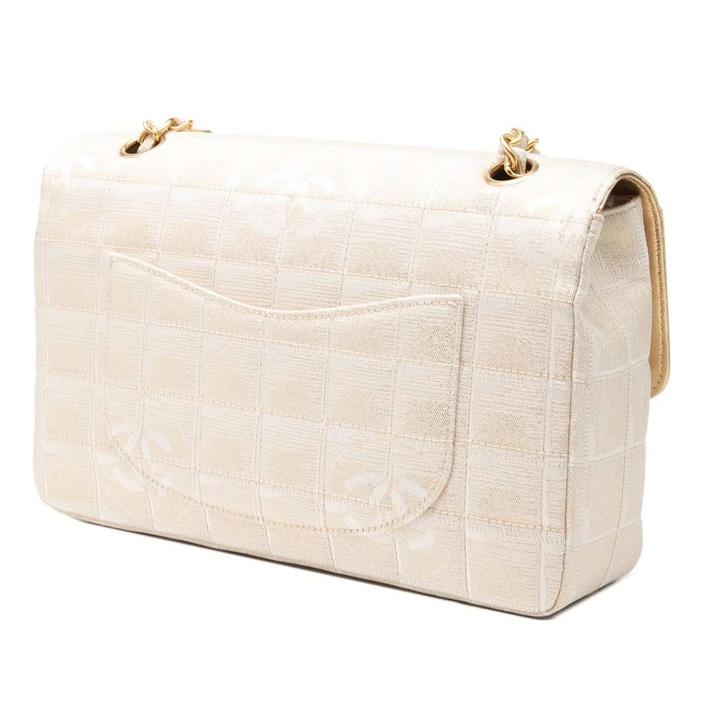 Chanel New Travel Line Medium Metallic Nylon Single Flap Gold Very good condition - Back View