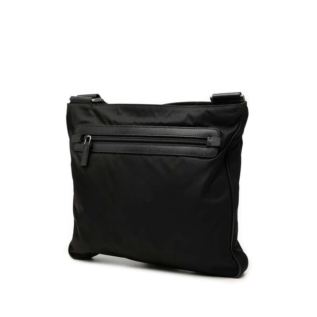 Prada Saffiano Trimmed Tessuto Zip Top Crossbody Black Good - Back View