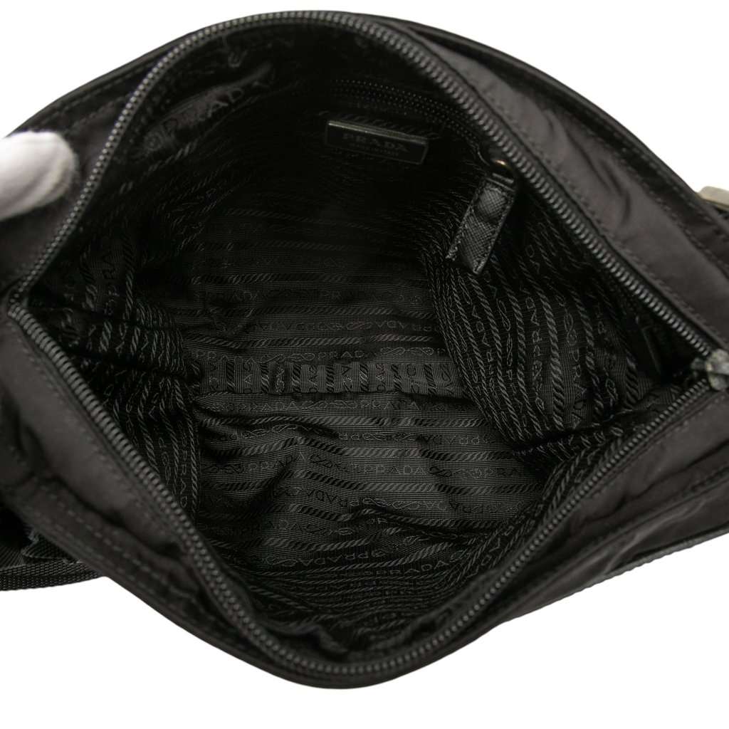 Prada Saffiano Trimmed Tessuto Zip Top Crossbody Black Good - Model View