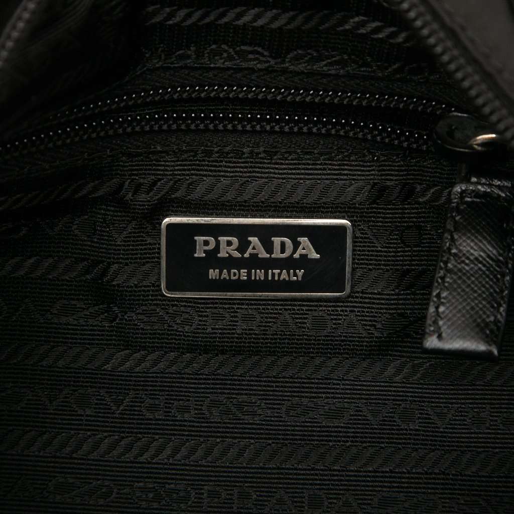 Prada Saffiano Trimmed Tessuto Zip Top Crossbody Black Good - Box View