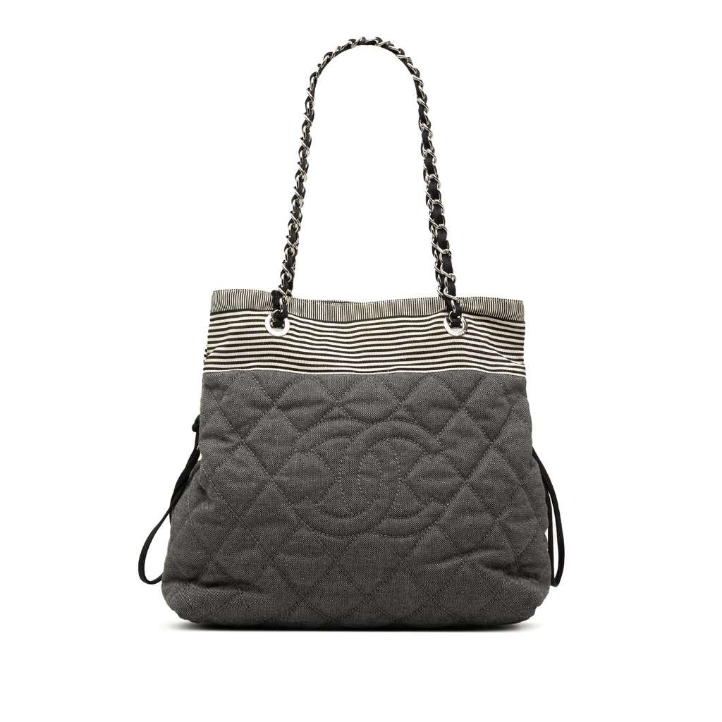 Chanel Medium Quilted Denim Bon Bon Tote Brown Very good - Front View