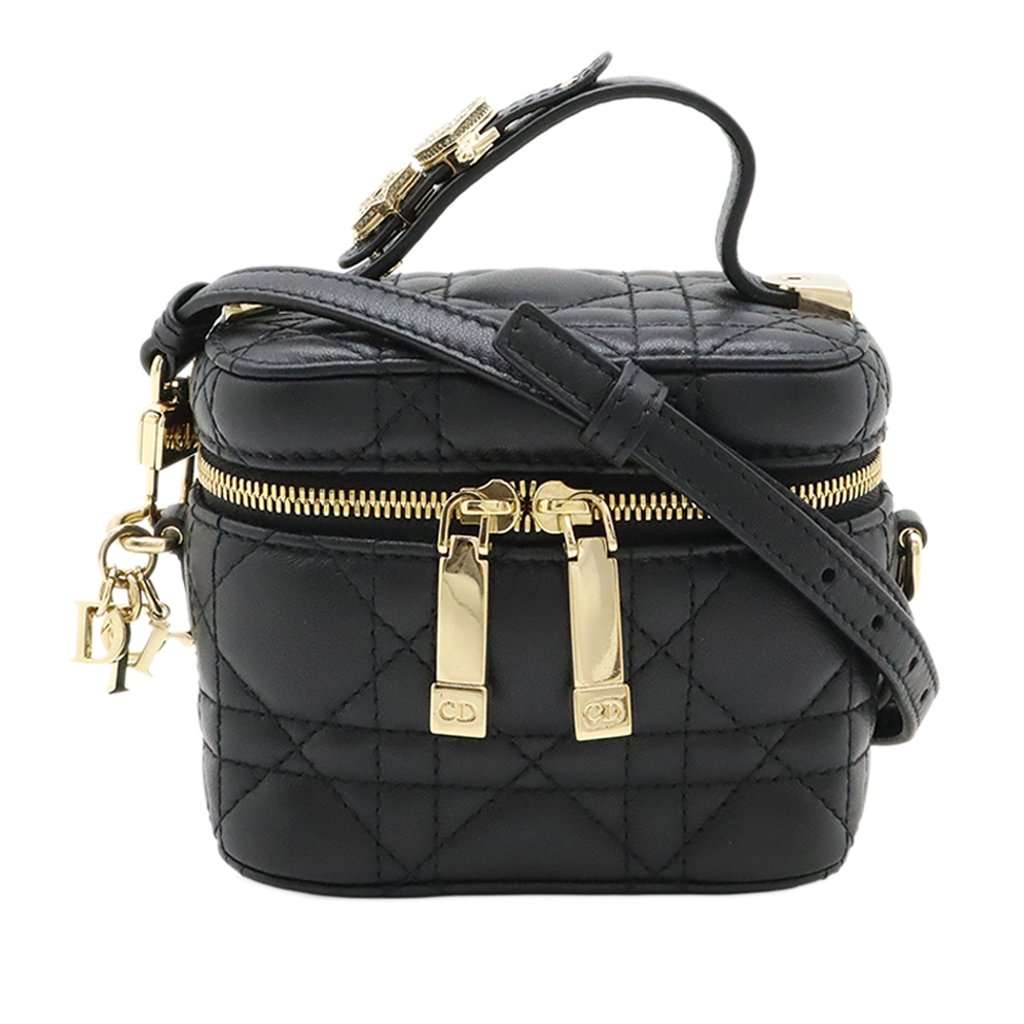 Dior Micro Lambskin Cannage Lady Dior Vanity Case Black Leather Very good condition - Front View