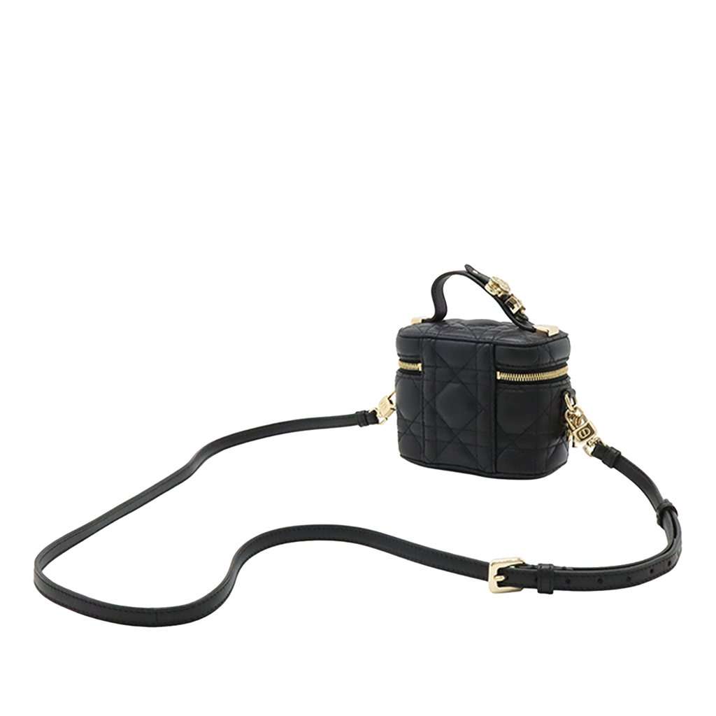 Dior Micro Lambskin Cannage Lady Dior Vanity Case Black Leather Very good condition - Back View