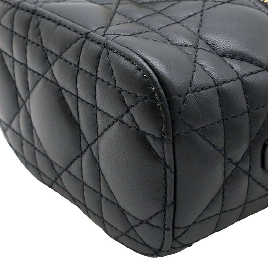 Dior Micro Lambskin Cannage Lady Dior Vanity Case Black Leather Very good condition - Inside View