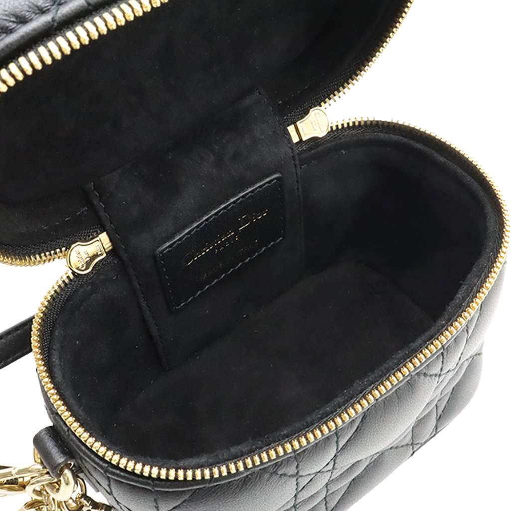 Dior Micro Lambskin Cannage Lady Dior Vanity Case Black Leather Very good condition - Model View
