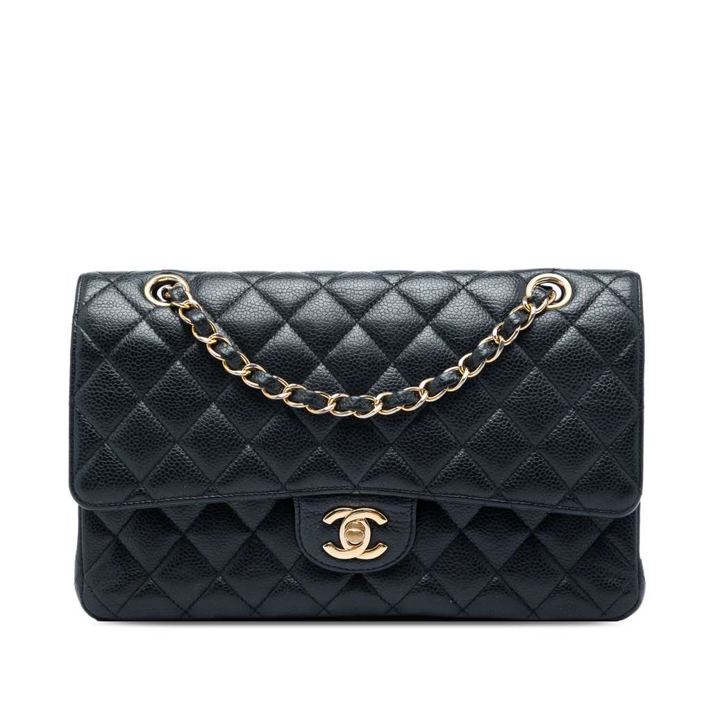 Chanel Medium Classic Caviar Double Flap Black Leather Very good - Front View