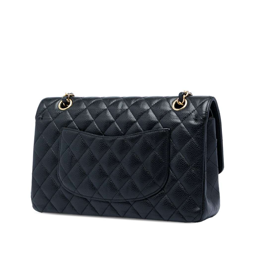 Chanel Medium Classic Caviar Double Flap Black Leather Very good - Back View