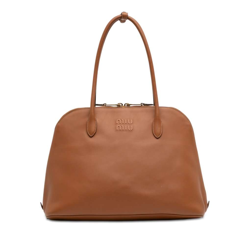 Miu Miu Softy Calfskin Embossed Logo Shoulder Bag Brown Leather Very good condition - Front View