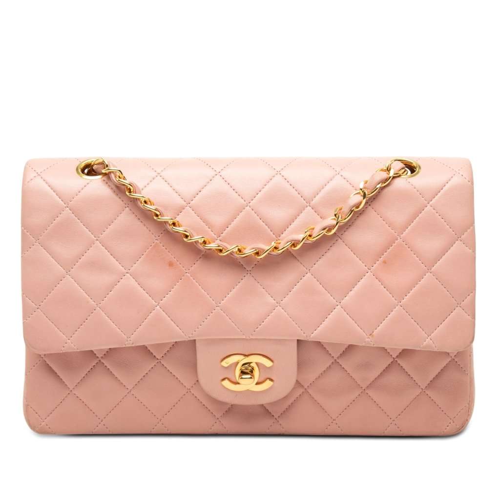 Chanel Medium Classic Lambskin Double Flap Pink Leather Very good condition - Front View