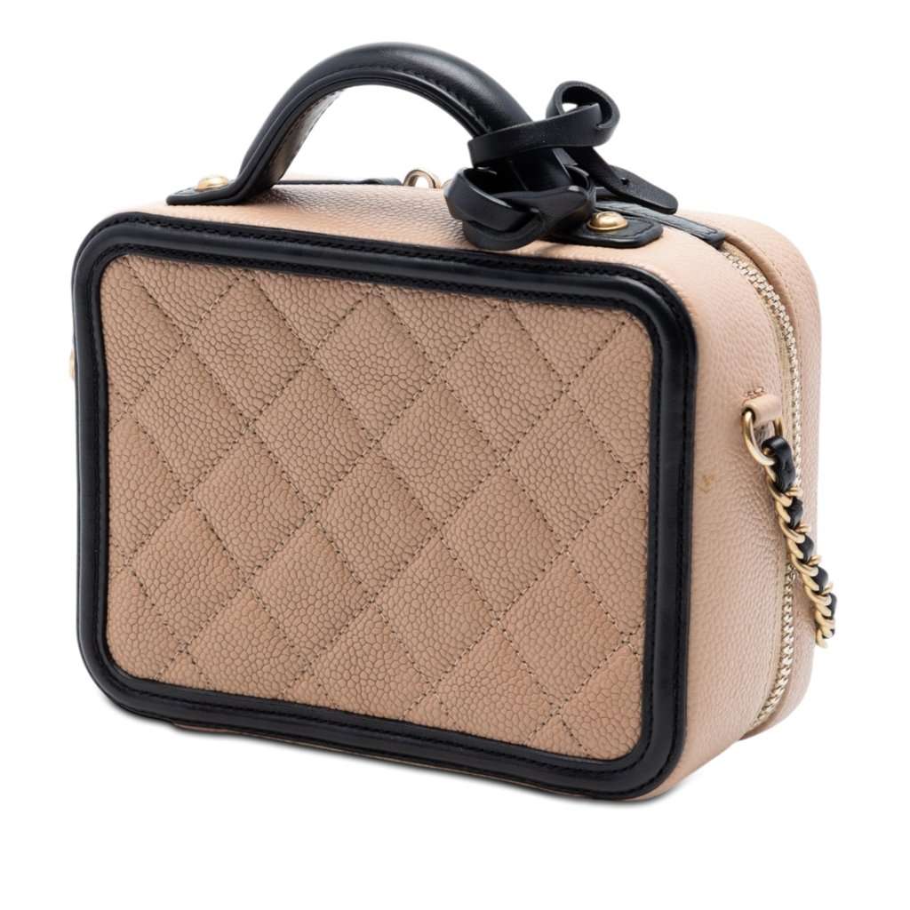 Chanel Small Bicolor Caviar CC Filigree Vanity Case Brown Leather Very good condition - Back View