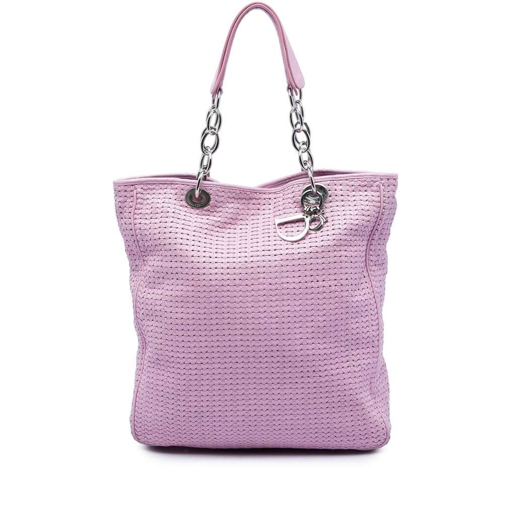 Dior Large Woven Lambskin Lady Dior Soft Shopping Tote Pink Leather Very good - Front View