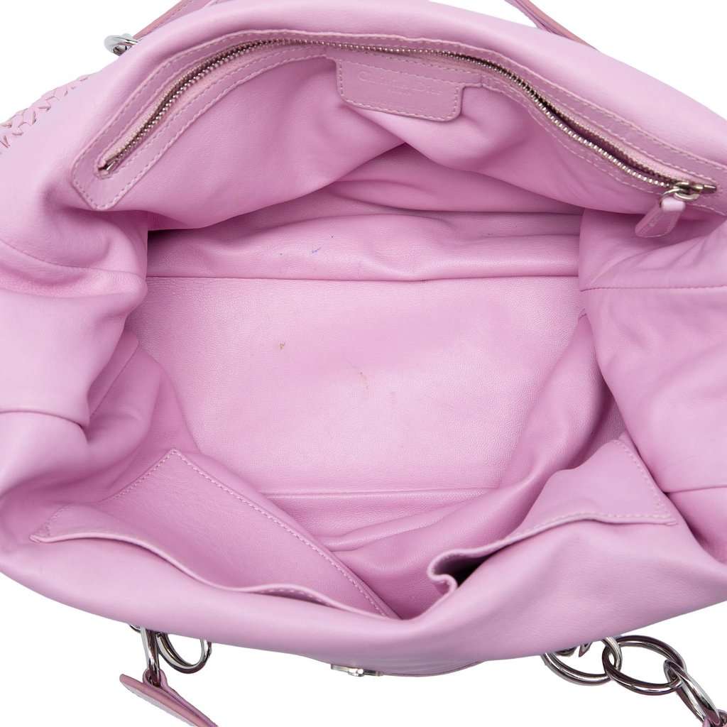 Dior Large Woven Lambskin Lady Dior Soft Shopping Tote Pink Leather Very good - Model View