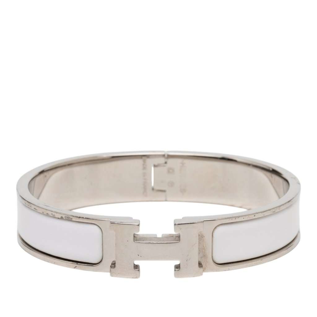 Hermès Narrow Enamel Clic H Bracelet PM White Very good condition - Front View