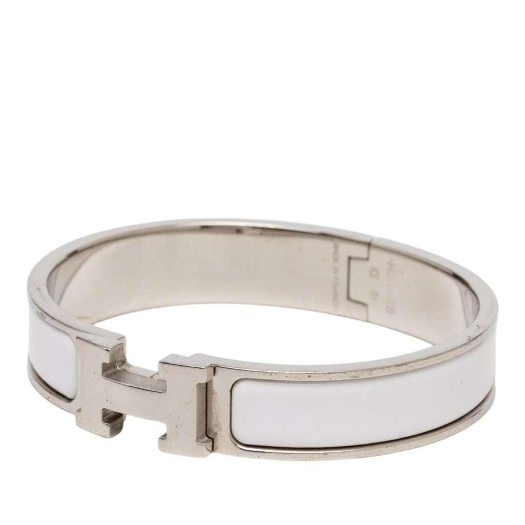Hermès Narrow Enamel Clic H Bracelet PM White Very good condition - Back View