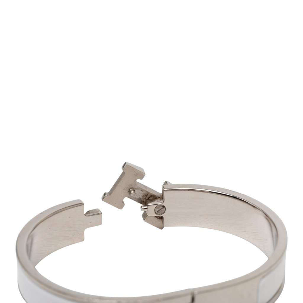 Hermès Narrow Enamel Clic H Bracelet PM White Very good condition - Box View