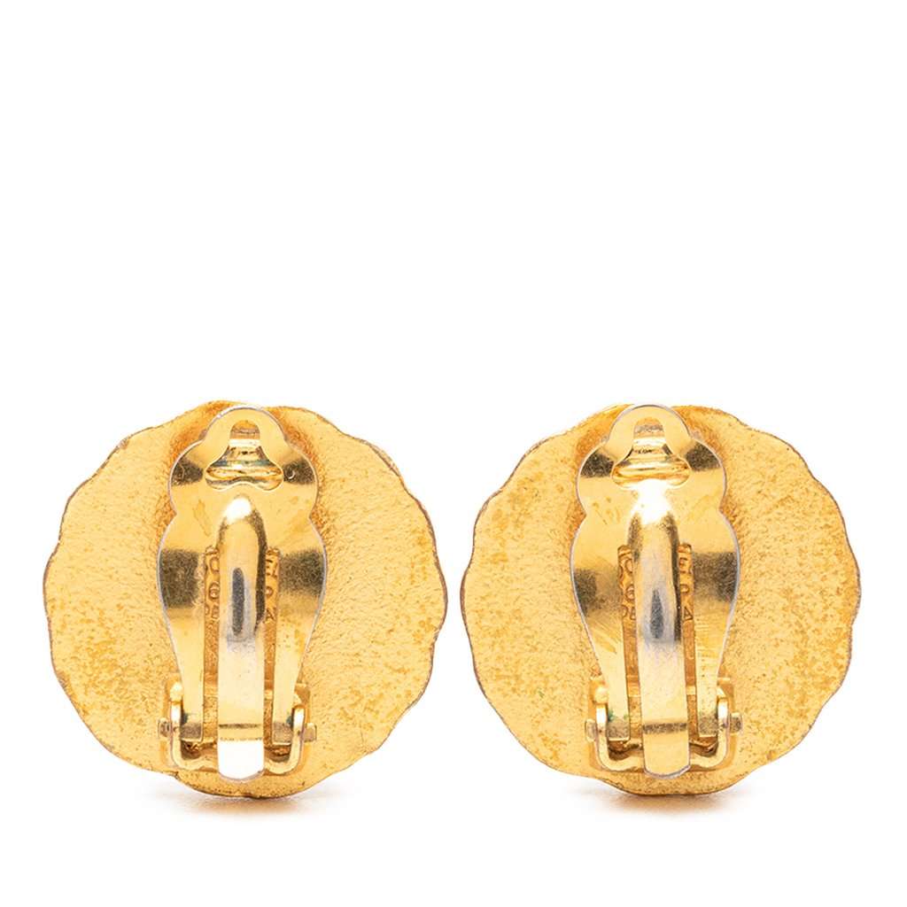 Chanel CC Gold Plated Sunburst Round Clip On Earrings Gold Metal Very good - Back View