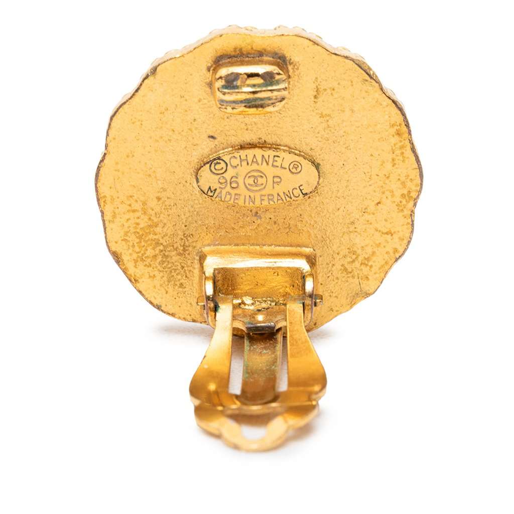 Chanel CC Gold Plated Sunburst Round Clip On Earrings Gold Metal Very good - Inside View