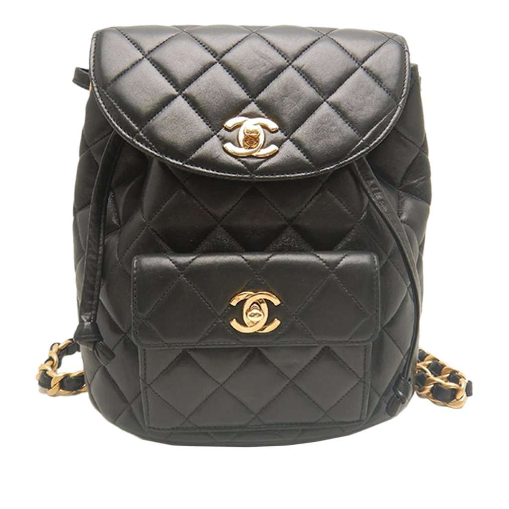 Chanel Medium Quilted Lambskin Duma Backpack Black Leather Very good - Front View