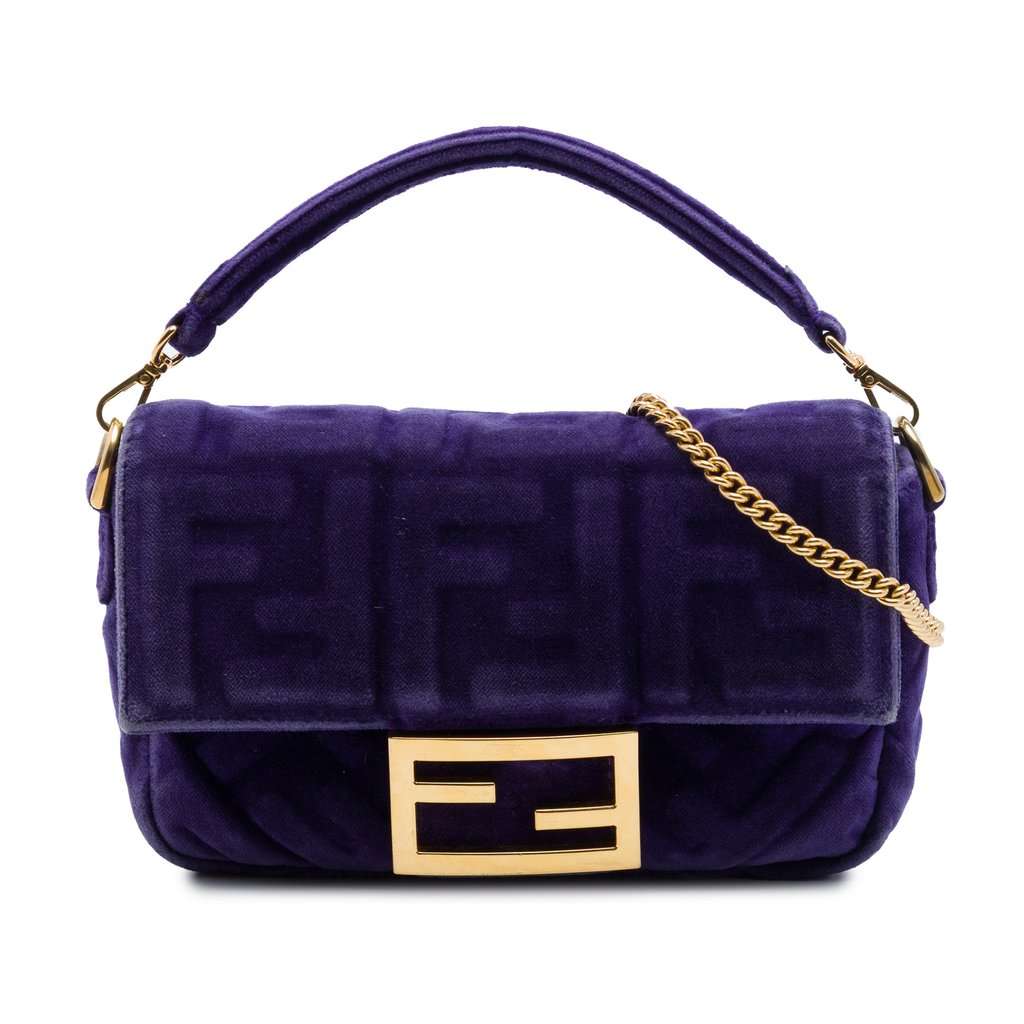 Fendi Mini Zucca Embossed Velvet Baguette Satchel Purple Very good - Front View