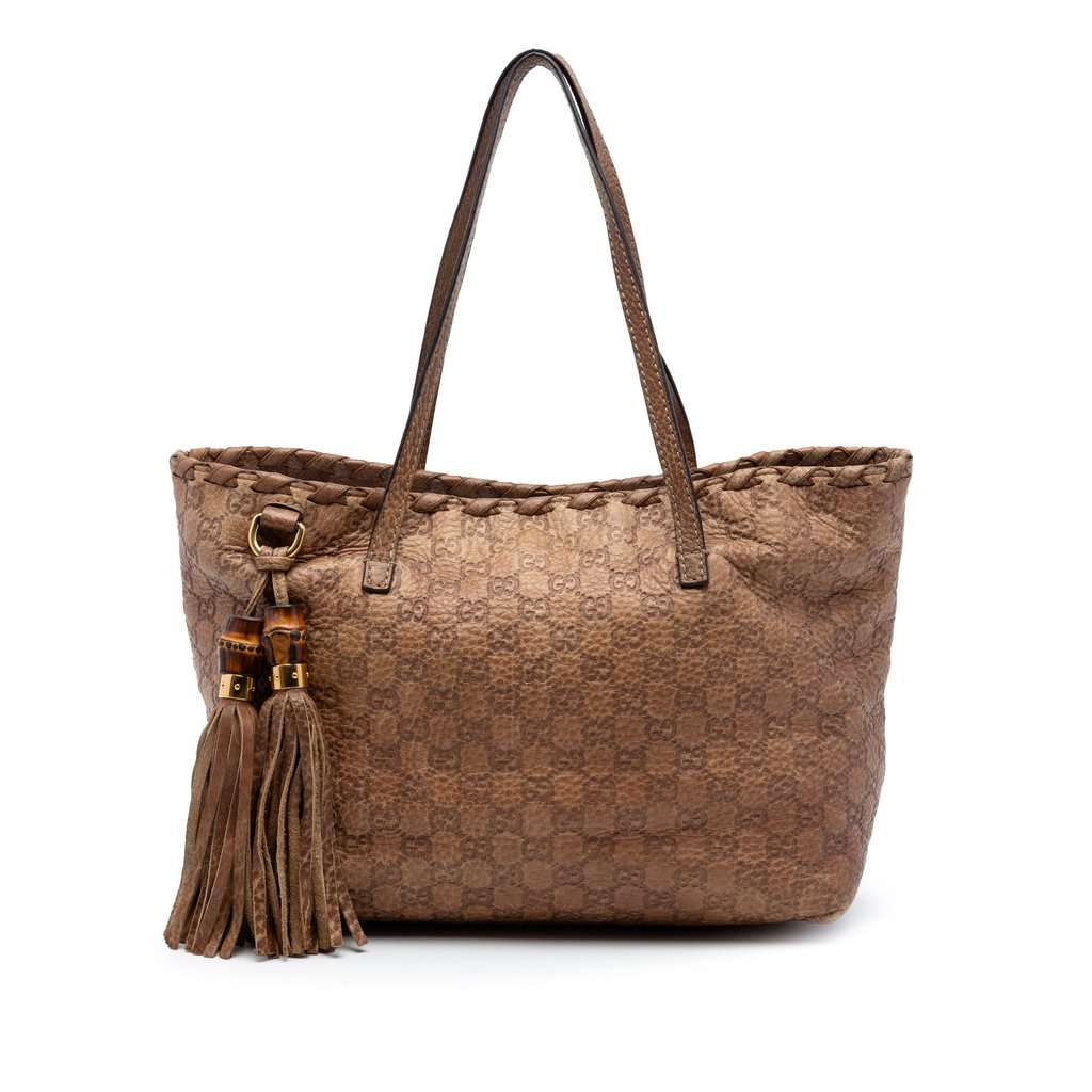 Gucci Medium Guccissima Bamboo Tassel Tote Brown Leather Very good condition - Front View