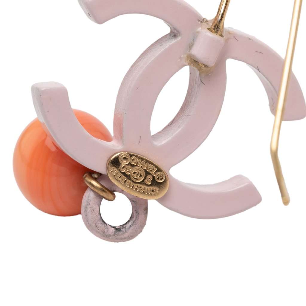 Chanel CC Gold Plated Resin Bead Drop Fish Hook Earrings Pink Plastic Very good condition - Inside View