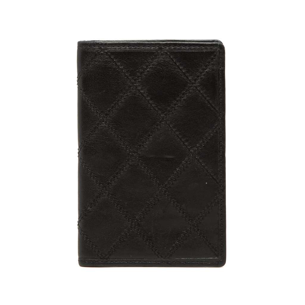 Chanel Quilted Lambskin Double Stitch Bifold Card Holder Black Leather Very good - Front View
