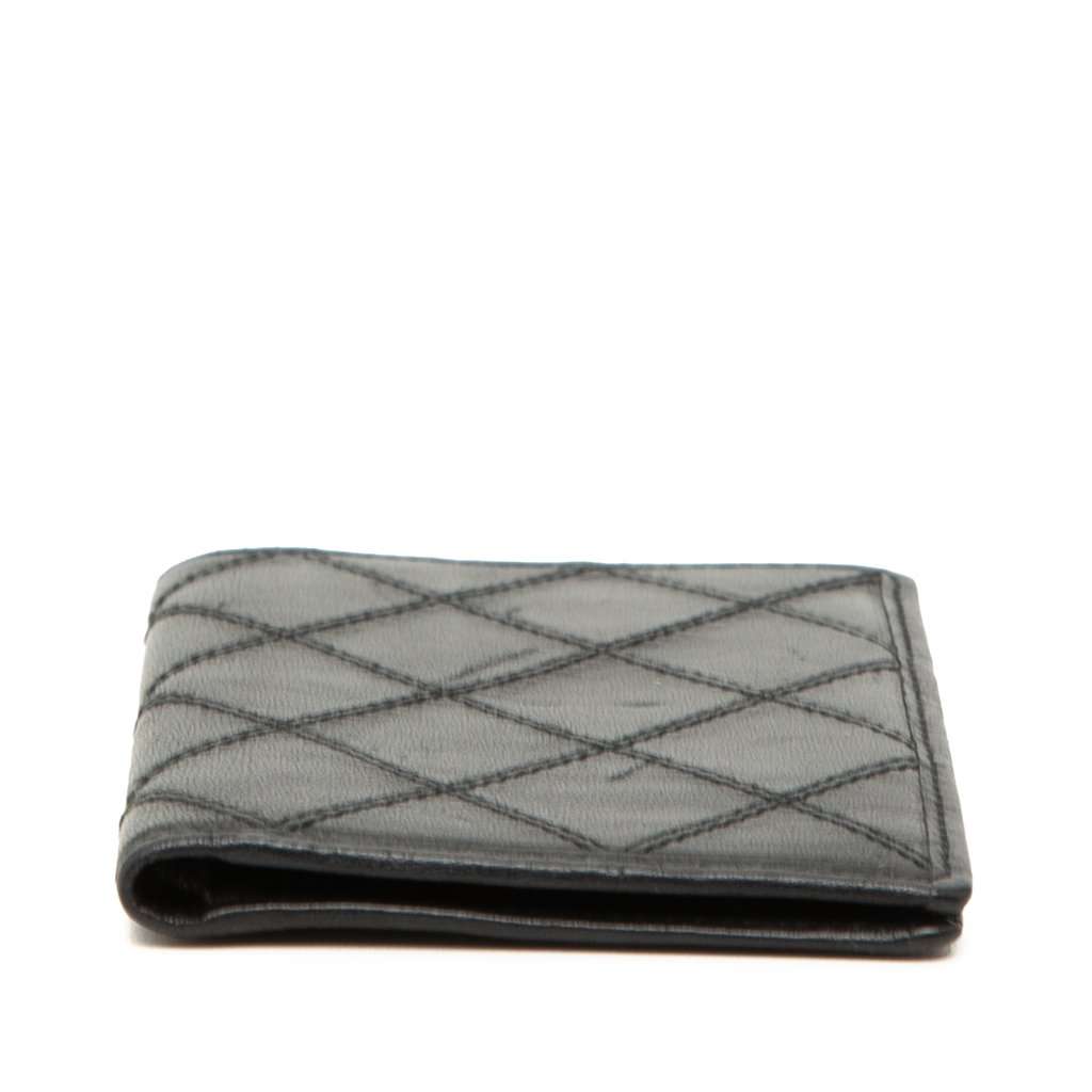 Chanel Quilted Lambskin Double Stitch Bifold Card Holder Black Leather Very good - Inside View