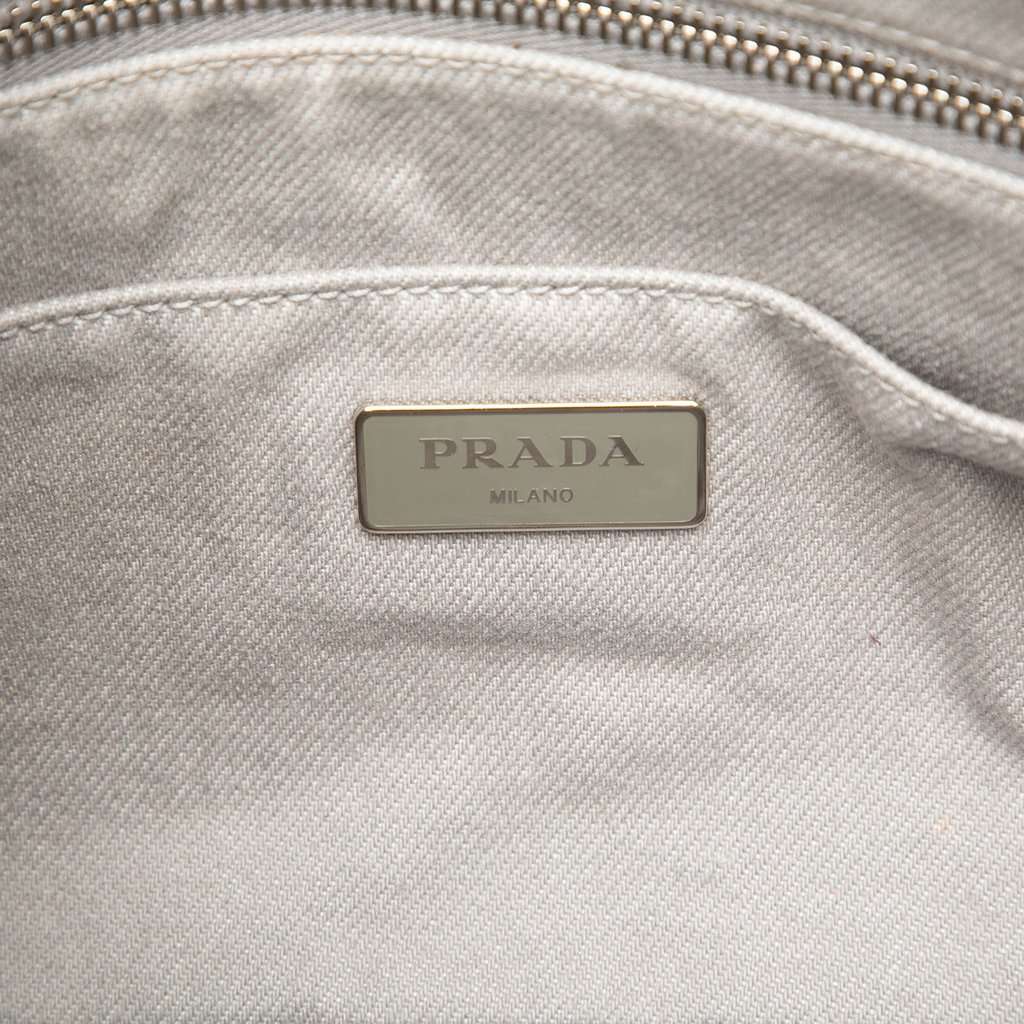 Prada Small Denim Canapa Bijoux and Grommet Satchel Silver Very good condition - Box View