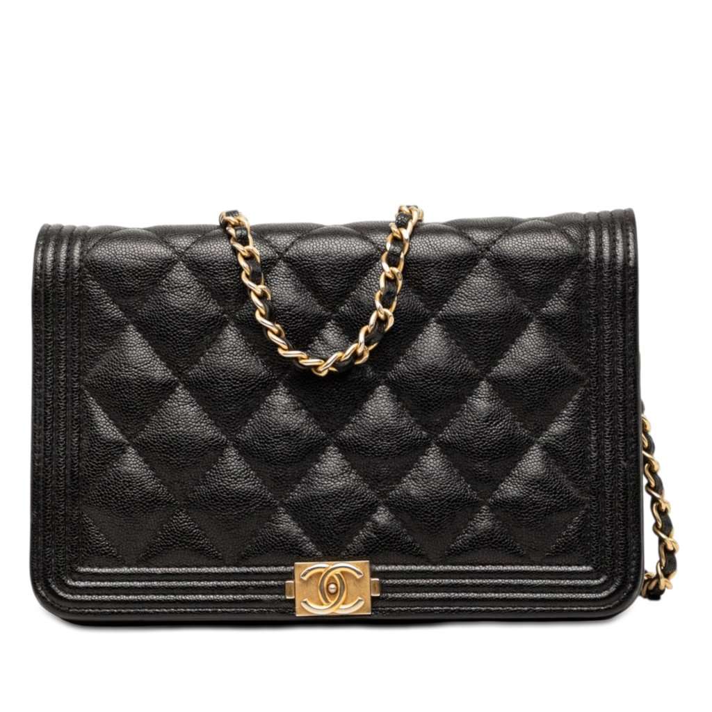 Chanel Quilted Caviar Boy Wallet on Chain Black Leather Very good condition - Front View