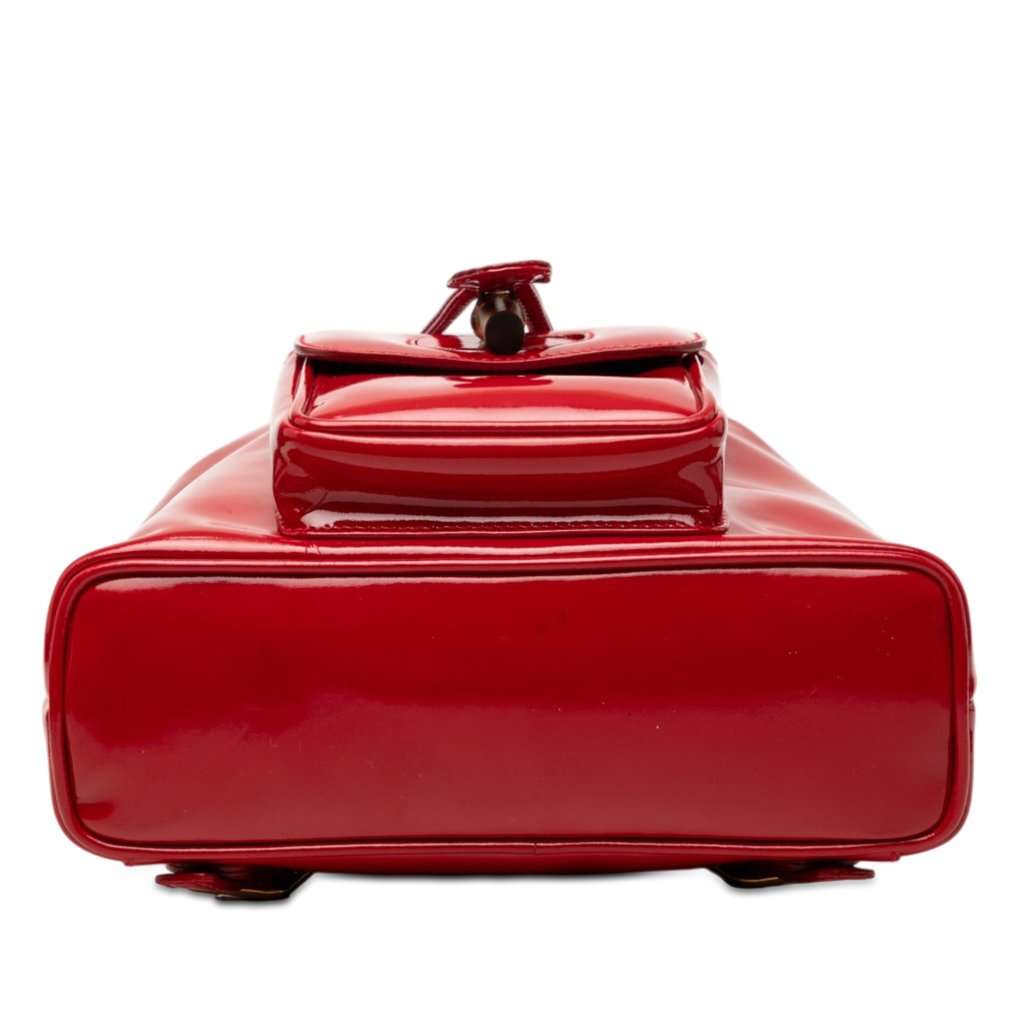 Gucci Patent Bamboo Drawstring Backpack Red Leather Good - Inside View