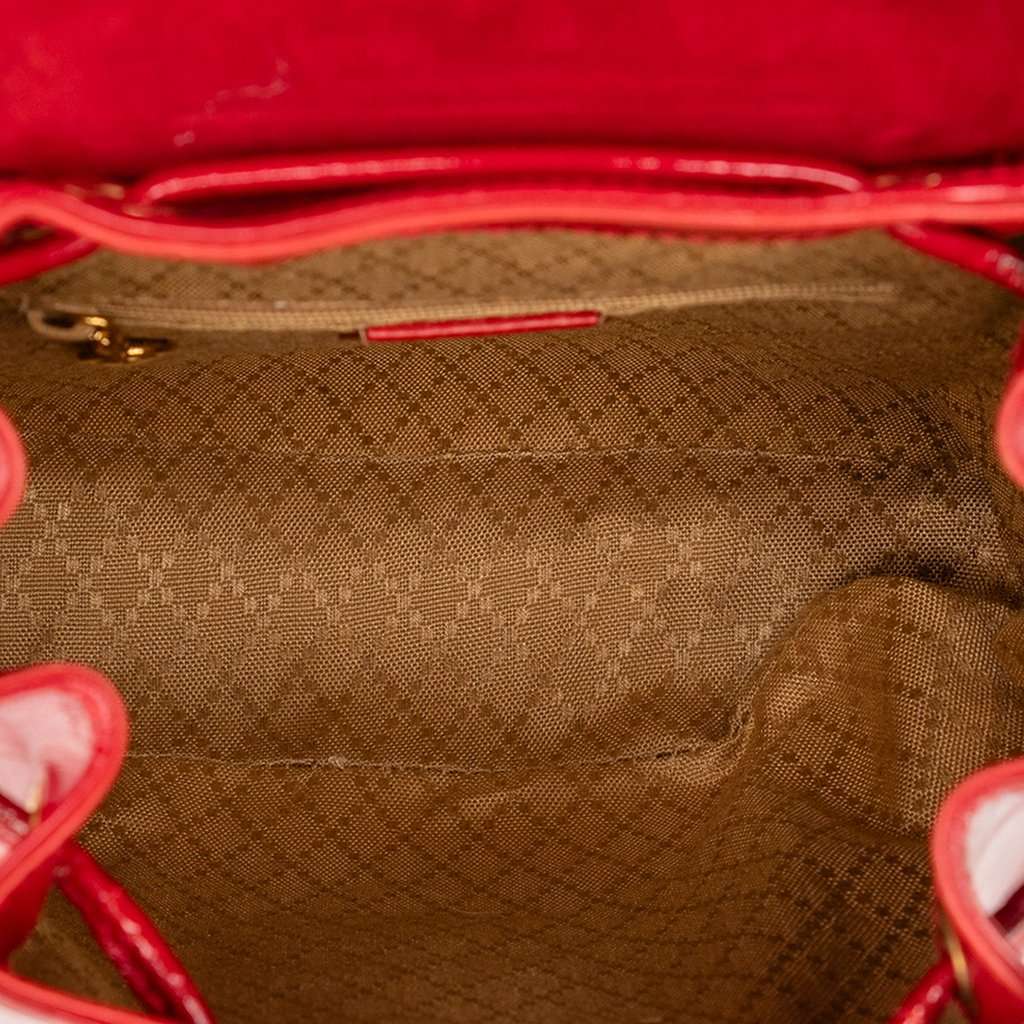 Gucci Patent Bamboo Drawstring Backpack Red Leather Good - Model View