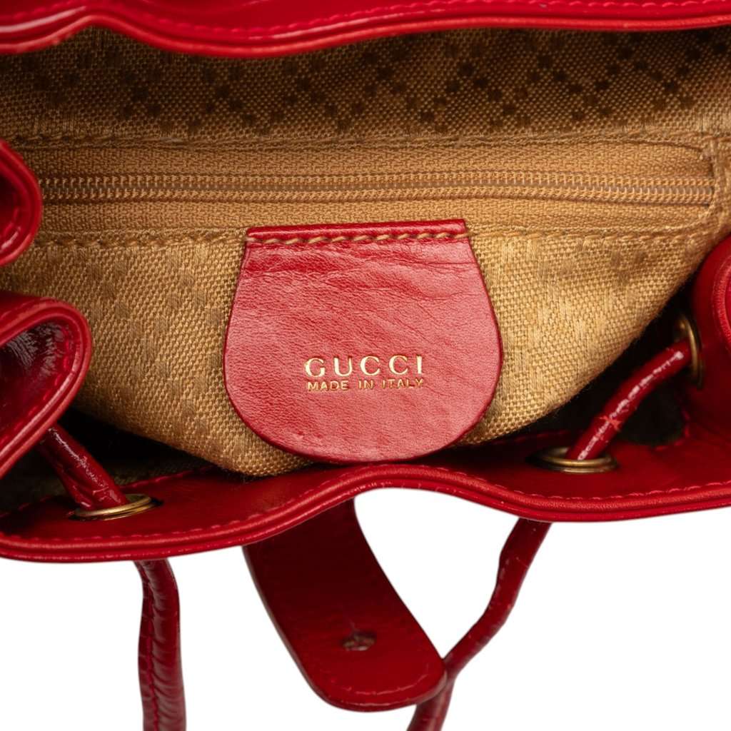 Gucci Patent Bamboo Drawstring Backpack Red Leather Good - Box View