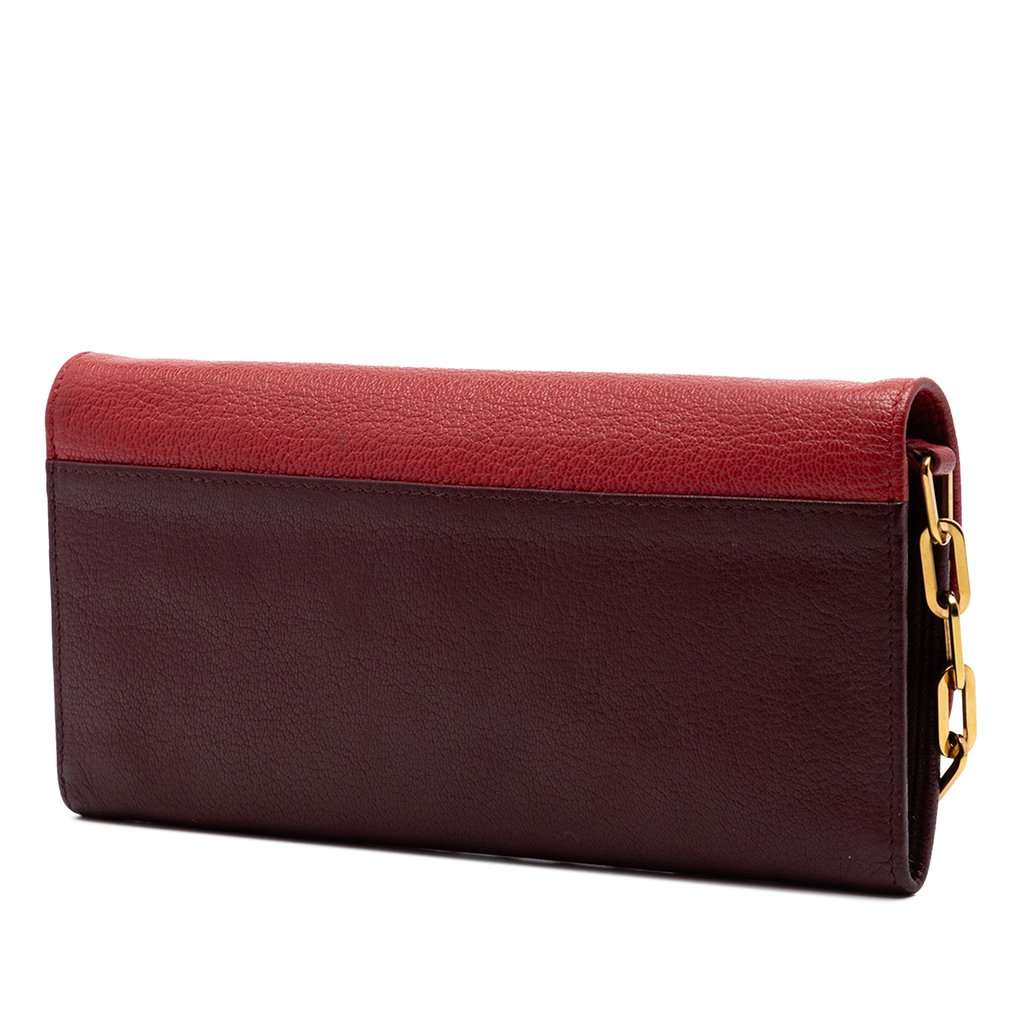 Miu Miu Bicolor Goatskin Madras Bow Wallet on Chain Red Leather Very good condition - Back View