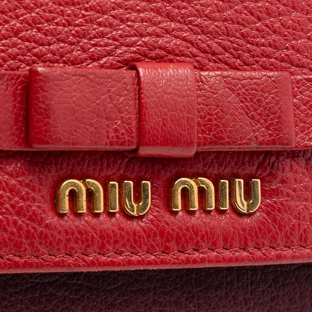 Miu Miu Bicolor Goatskin Madras Bow Wallet on Chain Red Leather Very good condition - Box View