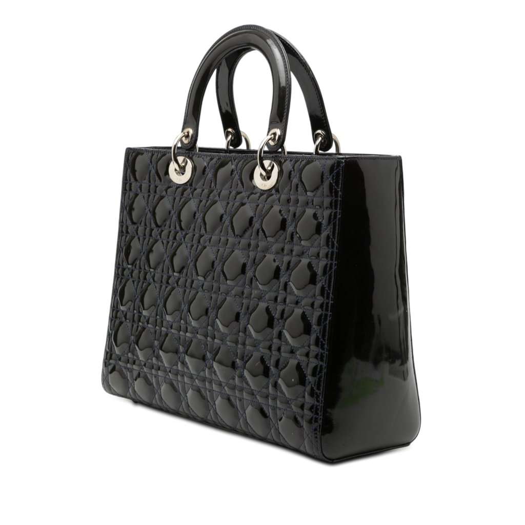Dior Large Patent Cannage Lady Dior Blue Leather Never worn, with tag - Back View