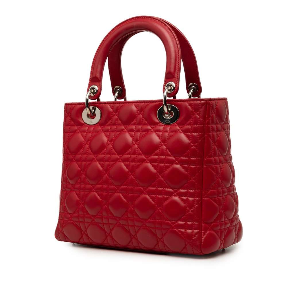 Dior Medium Lambskin Cannage Lady Dior Red Leather Very good - Back View