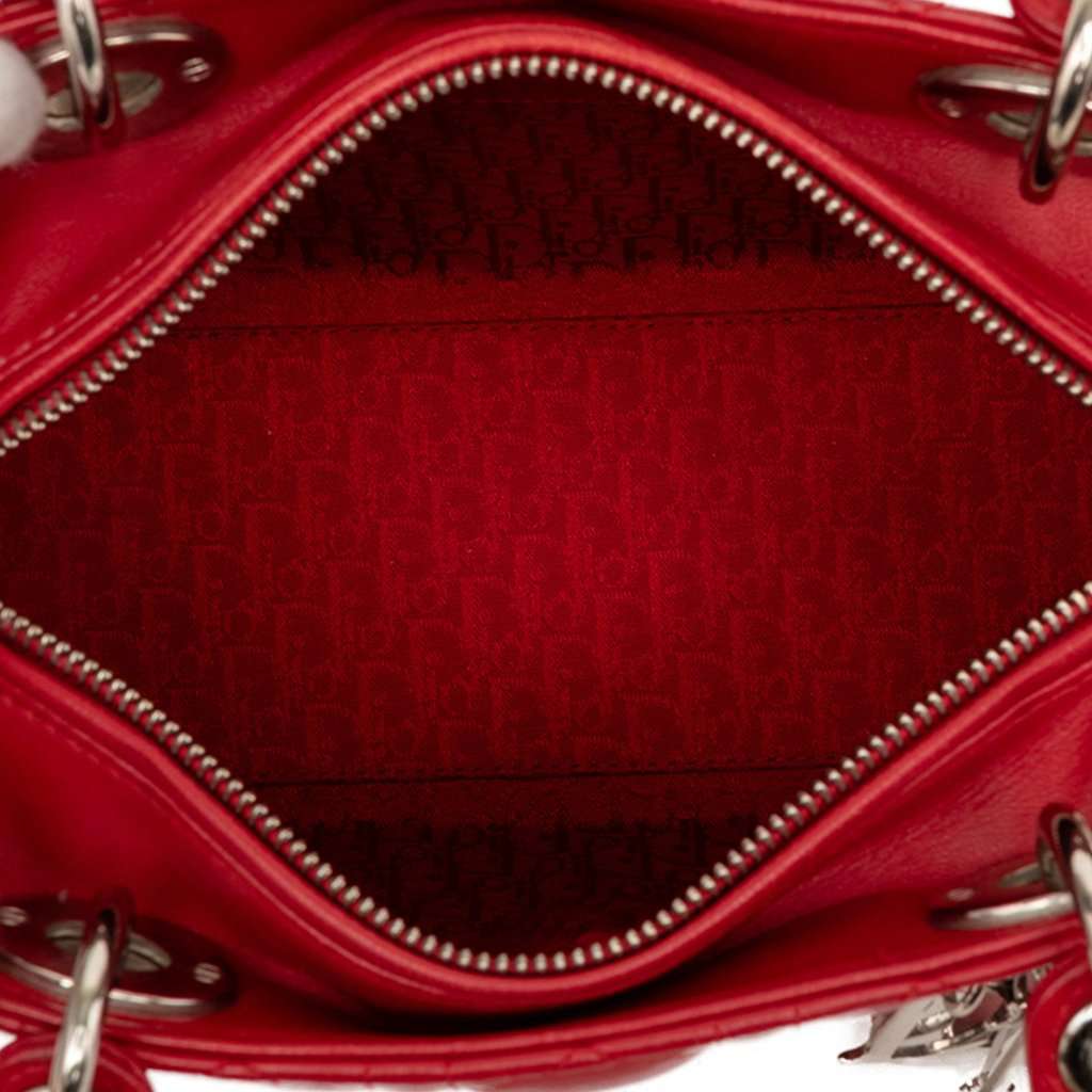 Dior Medium Lambskin Cannage Lady Dior Red Leather Very good - Model View