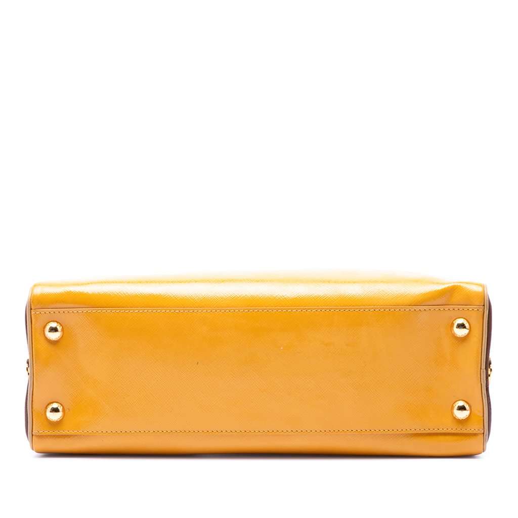 Prada Bicolor Saffiano Vernice Pyramid Frame Handbag Yellow Leather Very good condition - Inside View