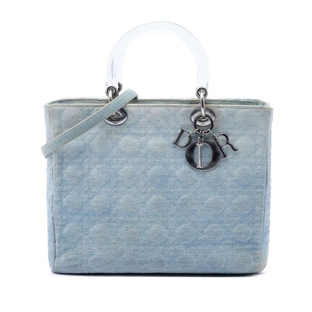 Dior Large Denim Cannage Acrylic Handles Lady Dior Blue Very good - Front View