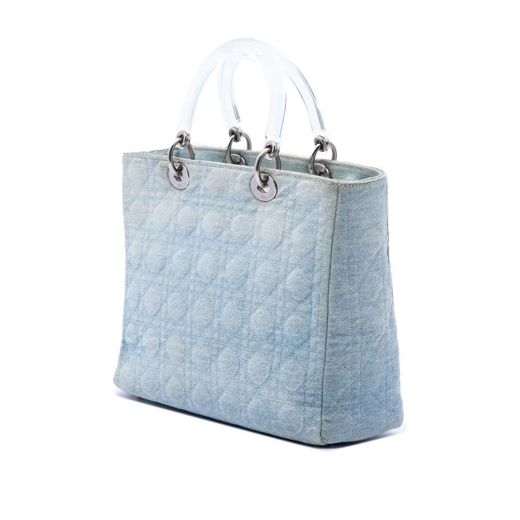 Dior Large Denim Cannage Acrylic Handles Lady Dior Blue Very good - Back View