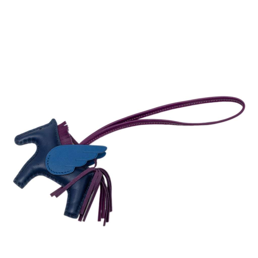 Hermès Milo Lambskin and Swift GriGri Rodeo Pegasus Bag Charm PM Blue Leather Very good condition - Front View