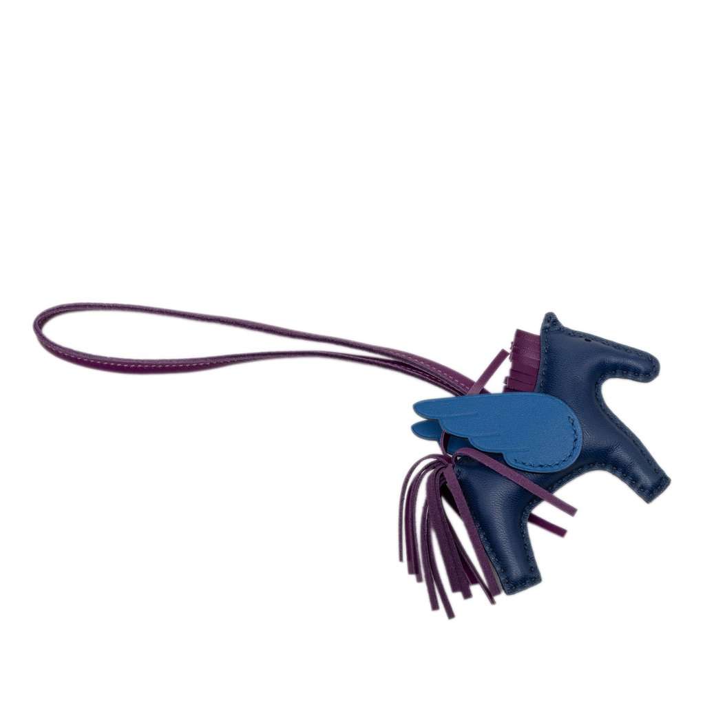 Hermès Milo Lambskin and Swift GriGri Rodeo Pegasus Bag Charm PM Blue Leather Very good condition - Back View