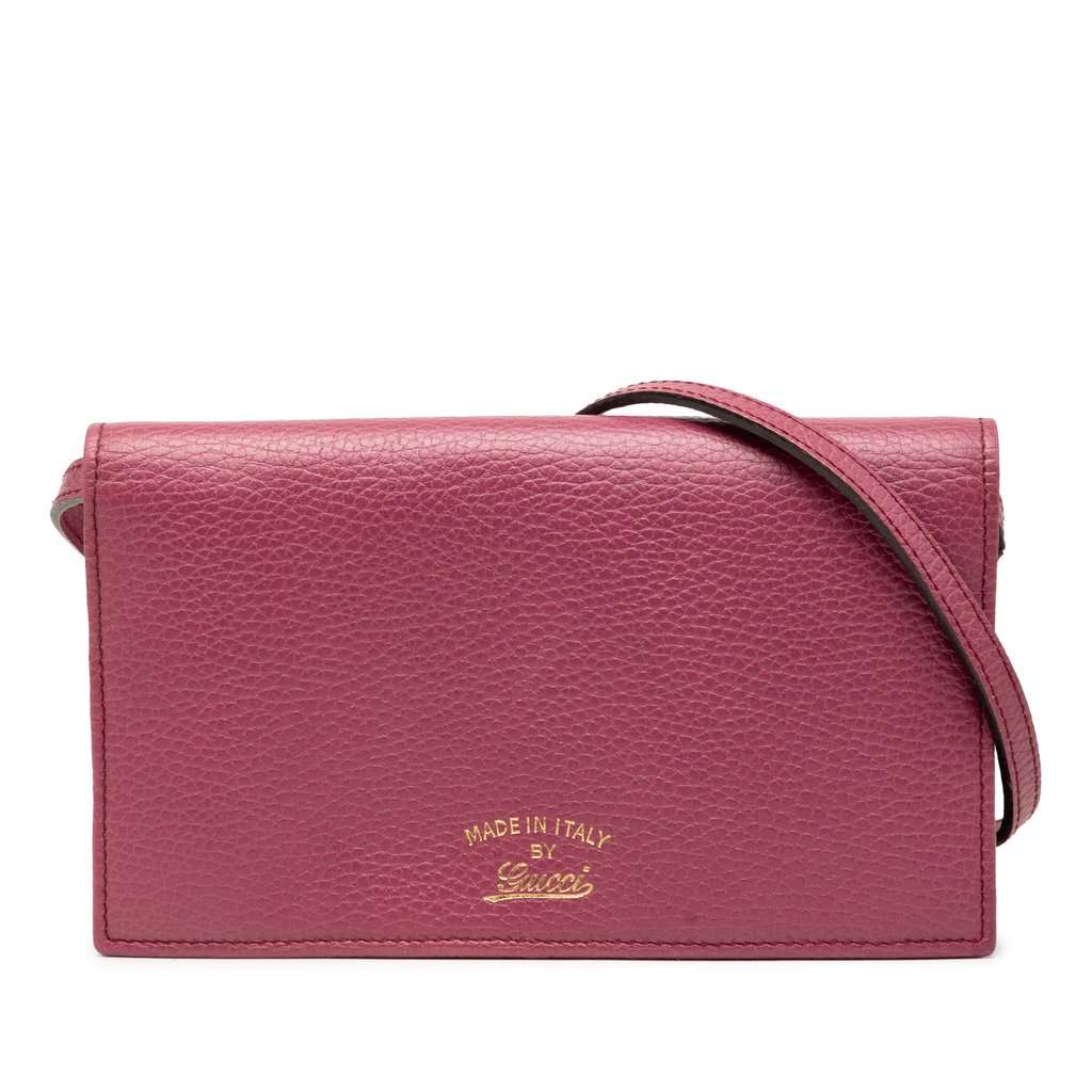 Gucci Dollar Calfskin Swing Wallet On Strap Pink Leather Very good - Front View