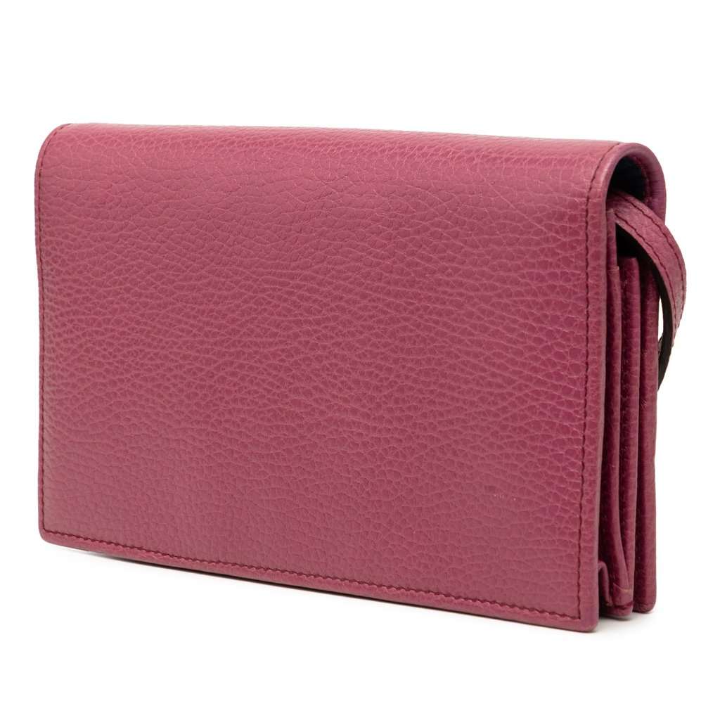 Gucci Dollar Calfskin Swing Wallet On Strap Pink Leather Very good - Back View