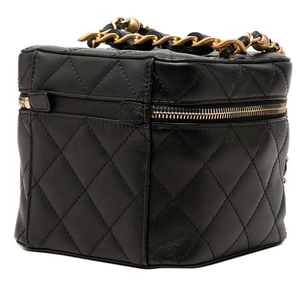 Chanel CC Quilted Calfskin Vanity Case with Chain Black Leather Very good - Back View
