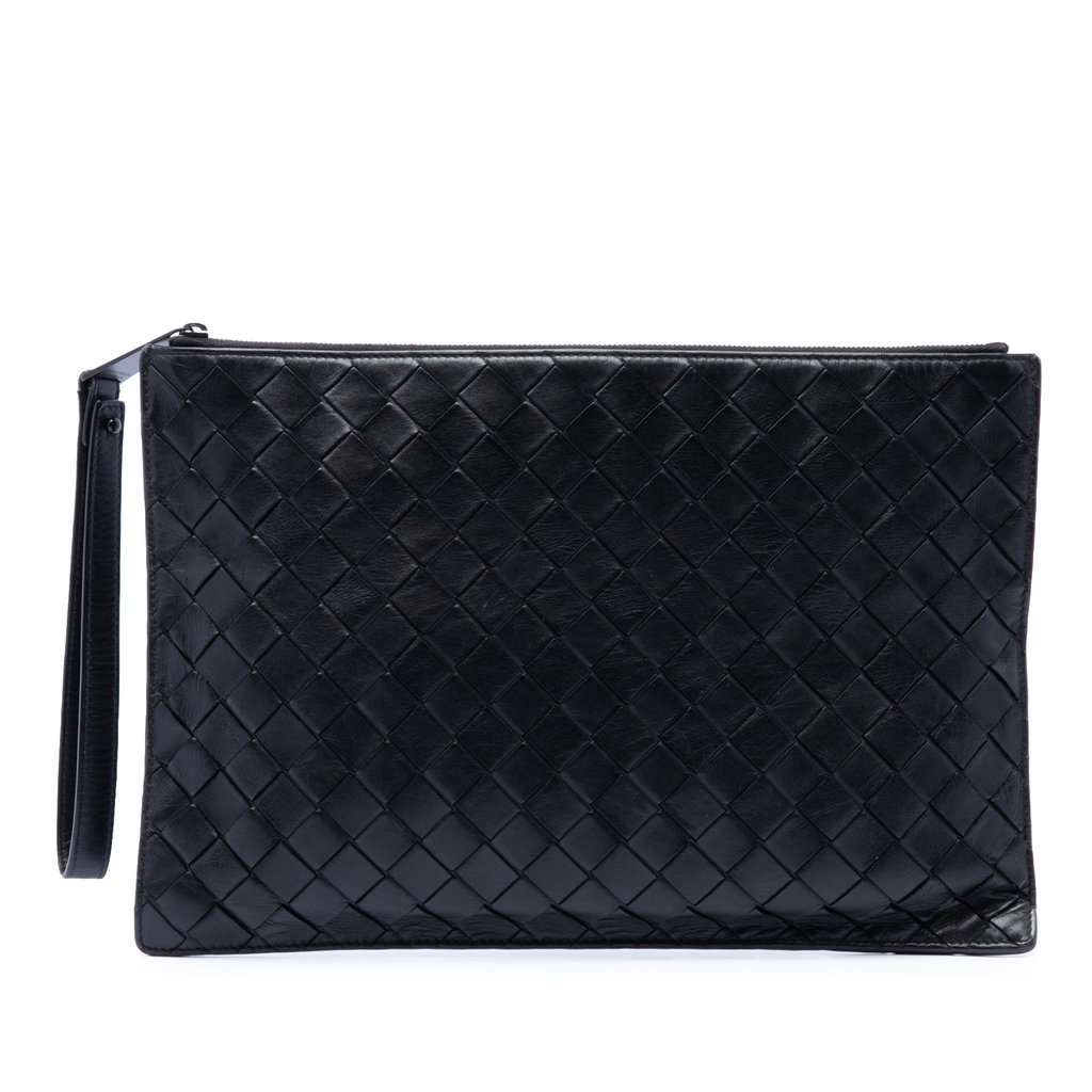 Bottega Veneta Nappa Intrecciato Clutch Black Leather Very good condition - Front View